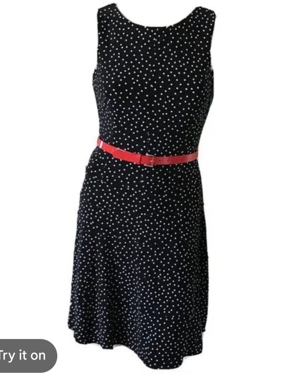 Tommy Hilifiger Woman’s Black/White Polka Dot Dress with Red Belt, Size 16, EUC